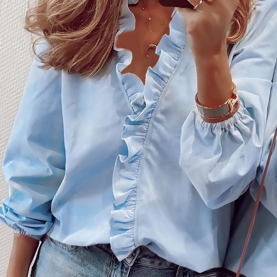 Roos™ – Elegante Blouse met Ruches en V-Hals